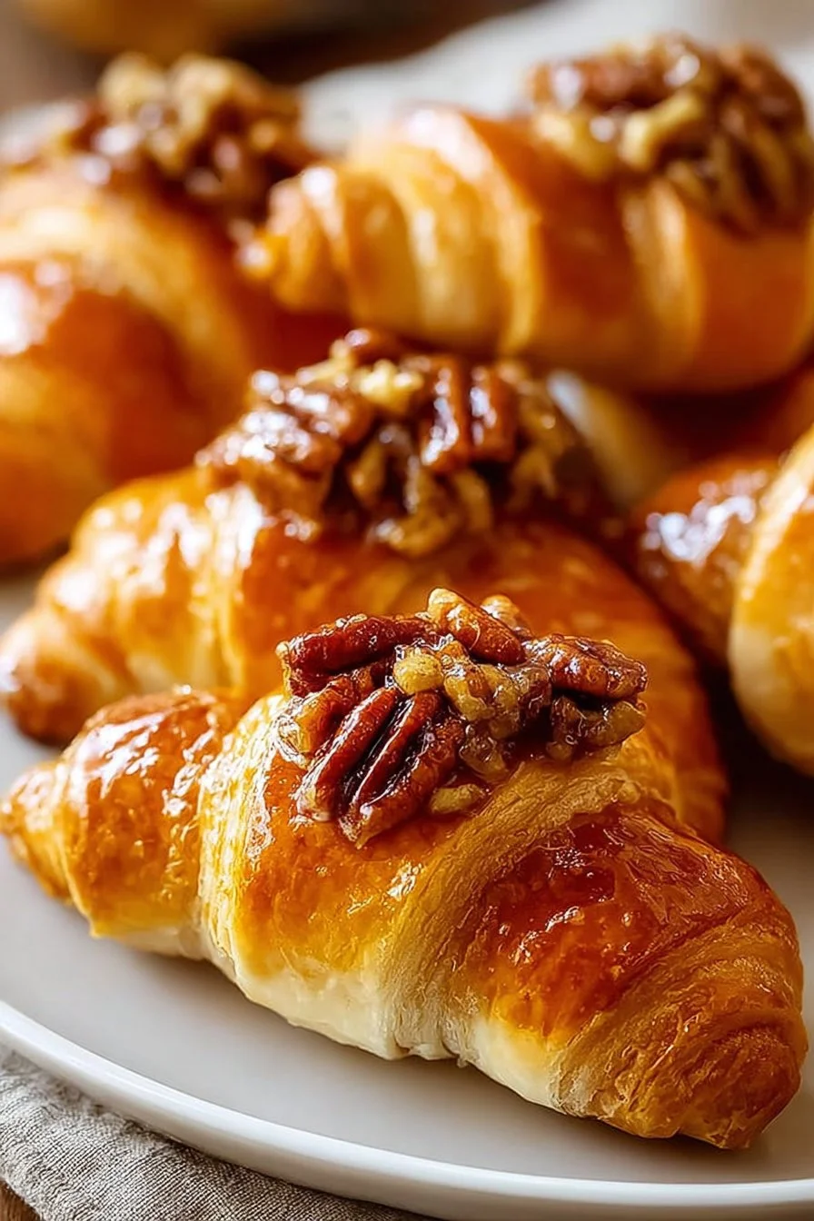 Delicious pecan pie crescent rolls on a platter, perfect bite-sized dessert