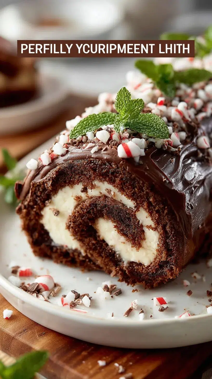 Peppermint Crunch Yule Log Cake