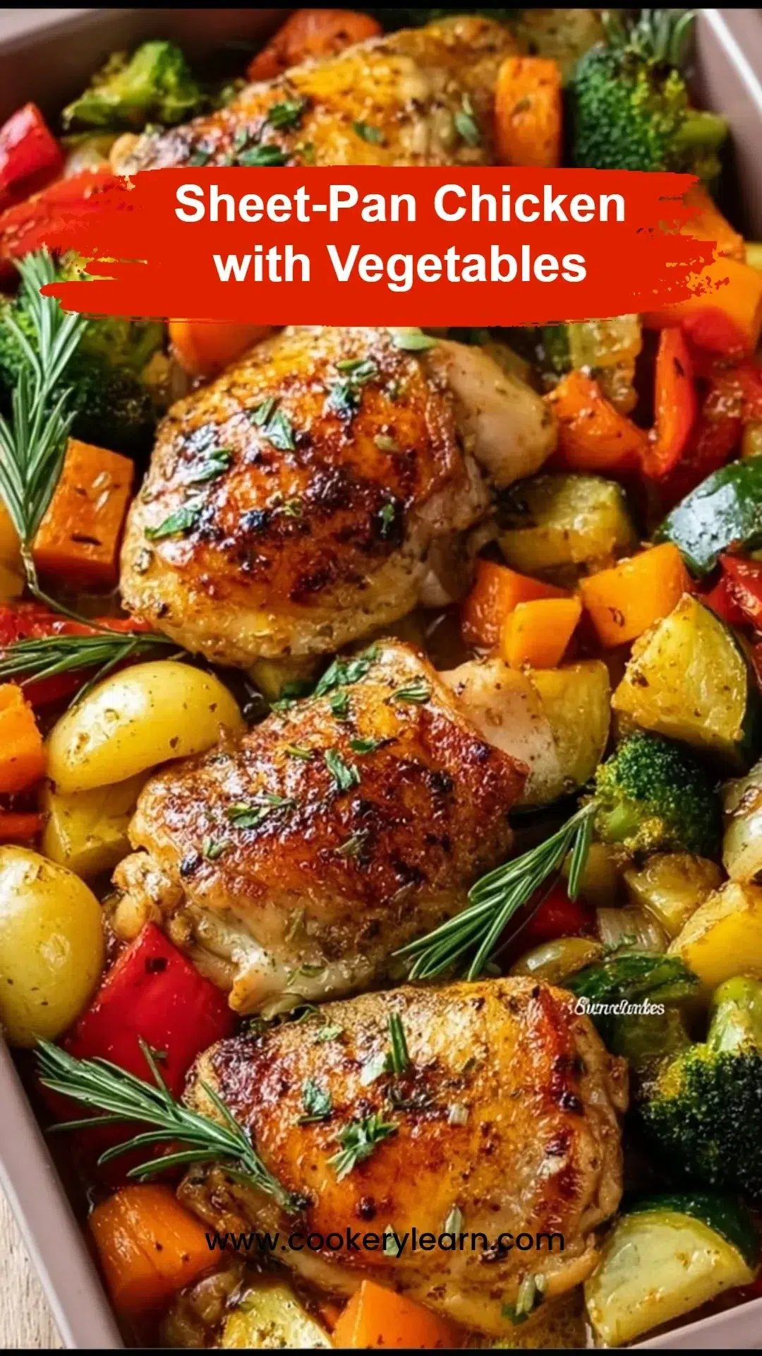 Delicious sheet-pan chicken with vibrant vegetables ready to serve.