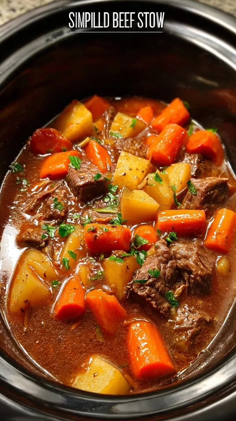 Bowl of hearty, simple beef stew with vegetables and seasoning