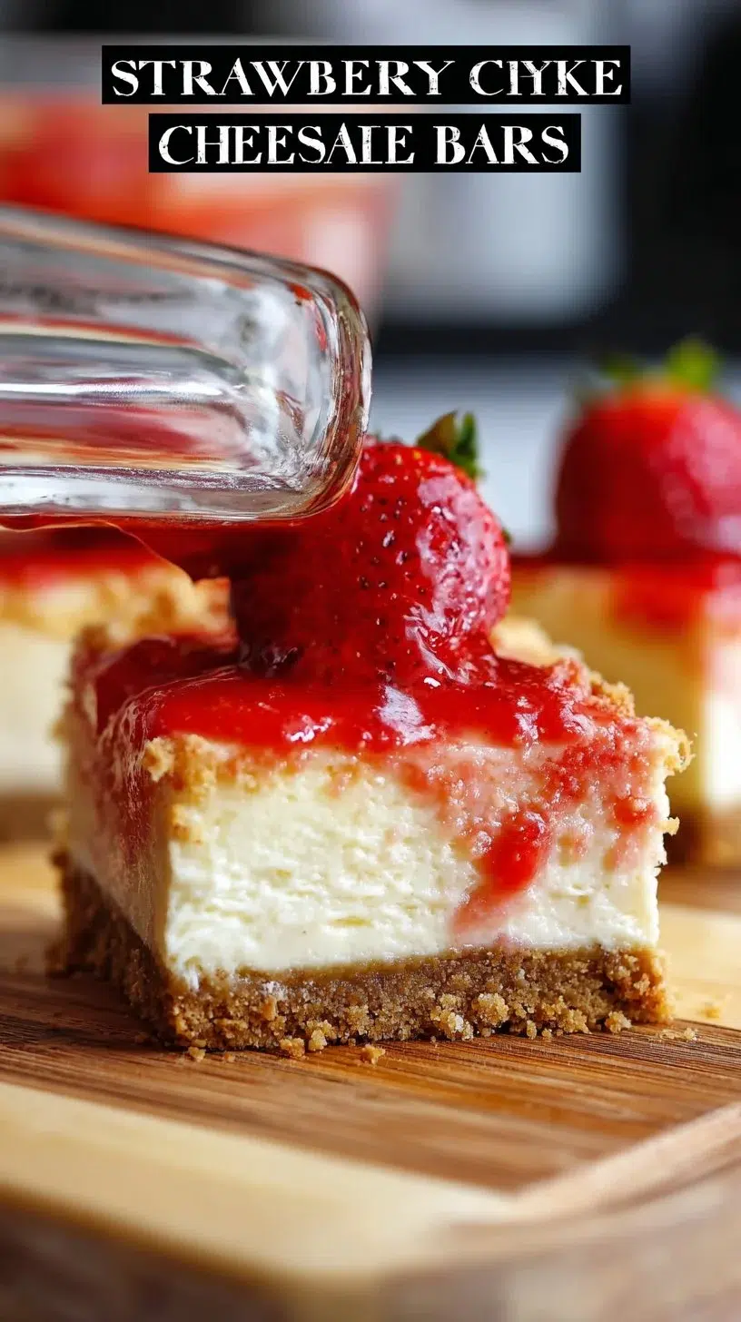 Delicious strawberry cheesecake bars topped with fresh strawberries and cream.