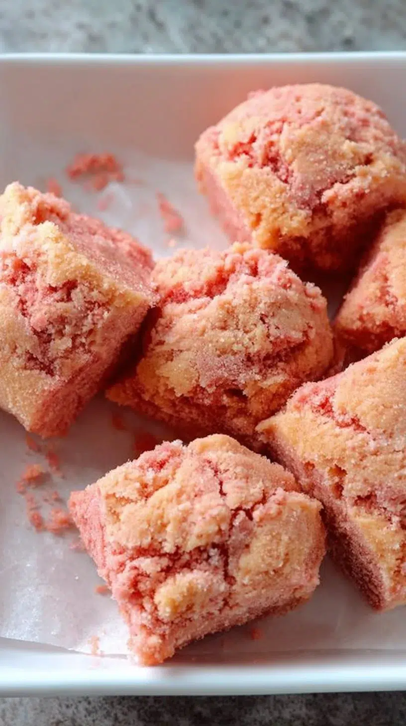 Delicious strawberry cookie dough with fresh strawberries on a wooden surface