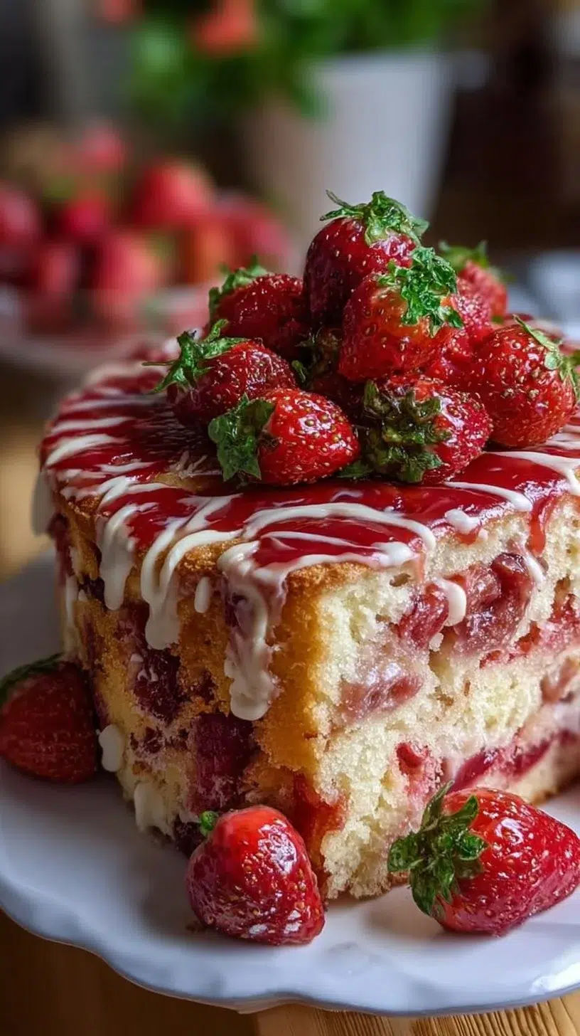 Delicious Strawberry Earthquake Cake with chocolate and strawberry layers