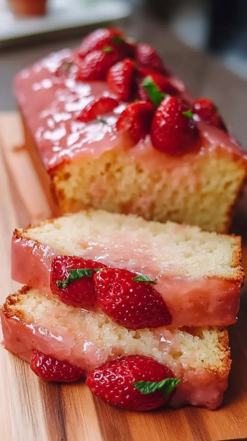 Delicious homemade strawberry pound cake with fresh strawberries