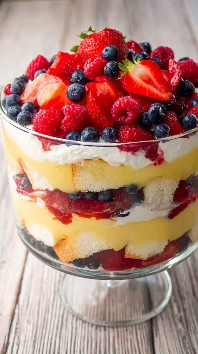 Delicious Summer Berry Trifle with fresh berries and cream layers
