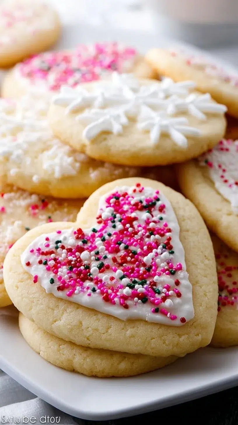 Plate of delicious homemade sugar cookies decorated with icing.