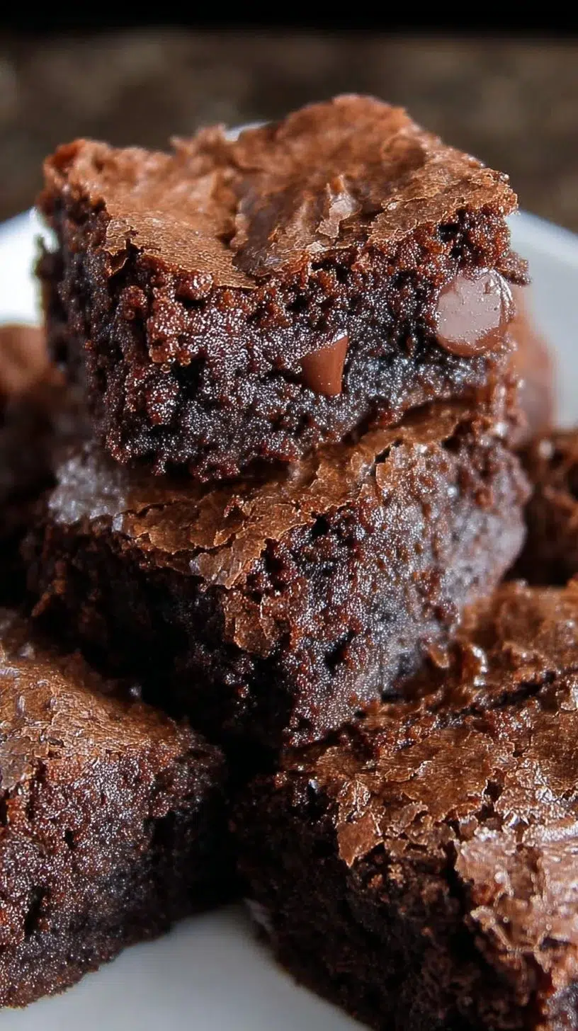 Delicious triple chocolate brownies topped with chocolate chips