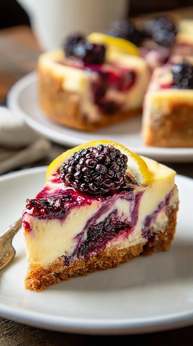 Lemon Blackberry Swirl Cheesecake