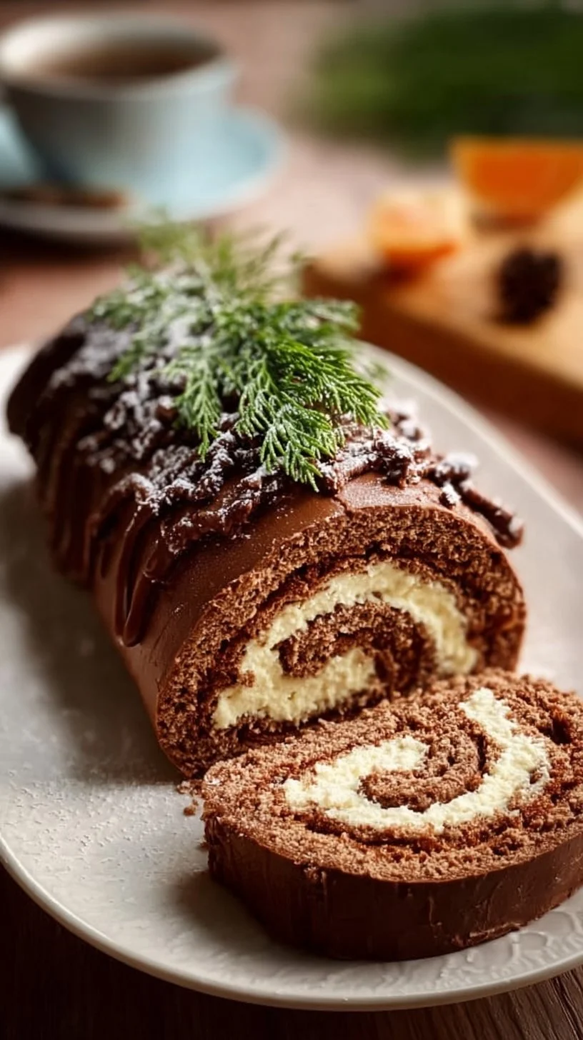 Delicious Yule Log Cake decorated for the holiday season