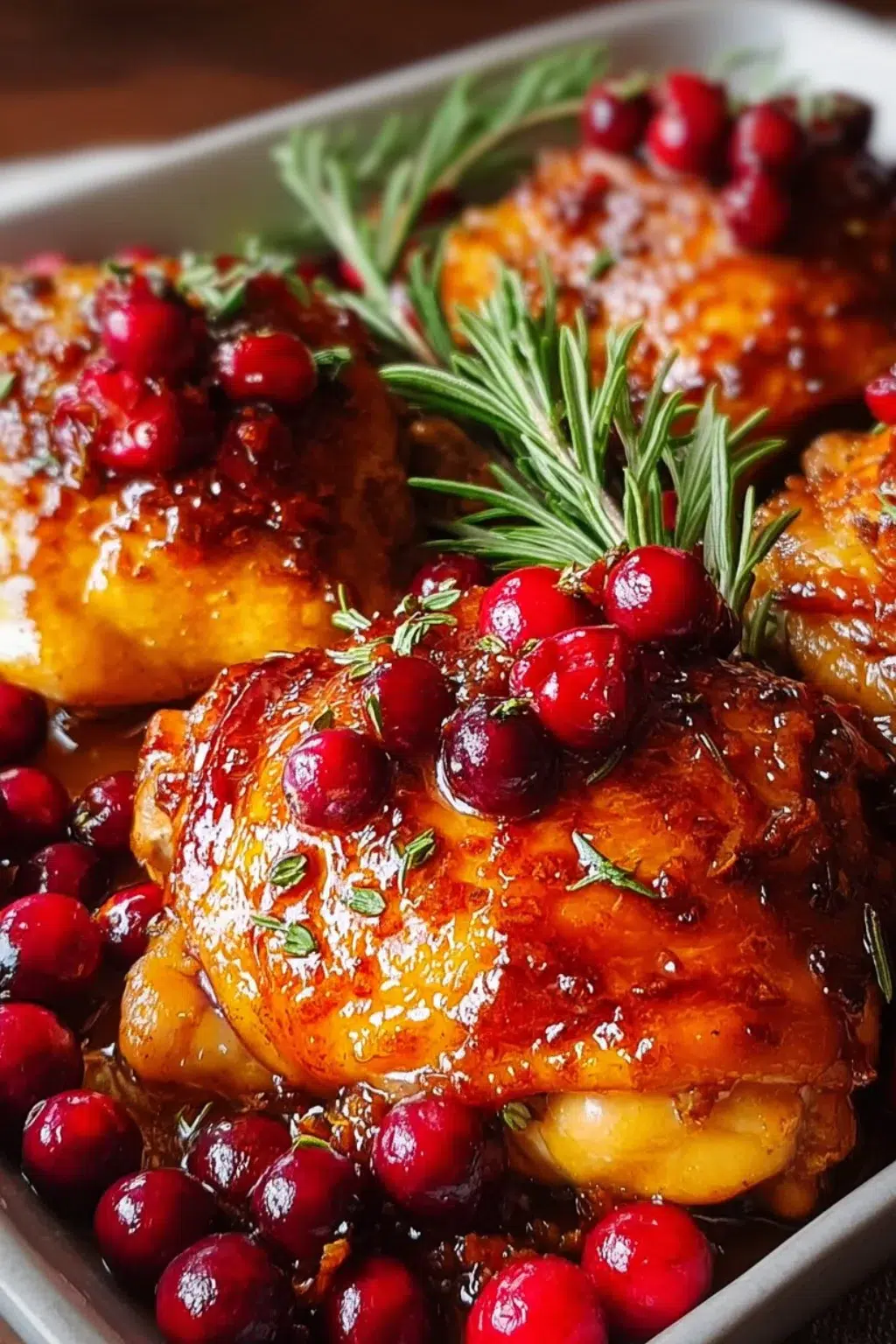 Baked orange cranberry chicken thighs served with garnishes