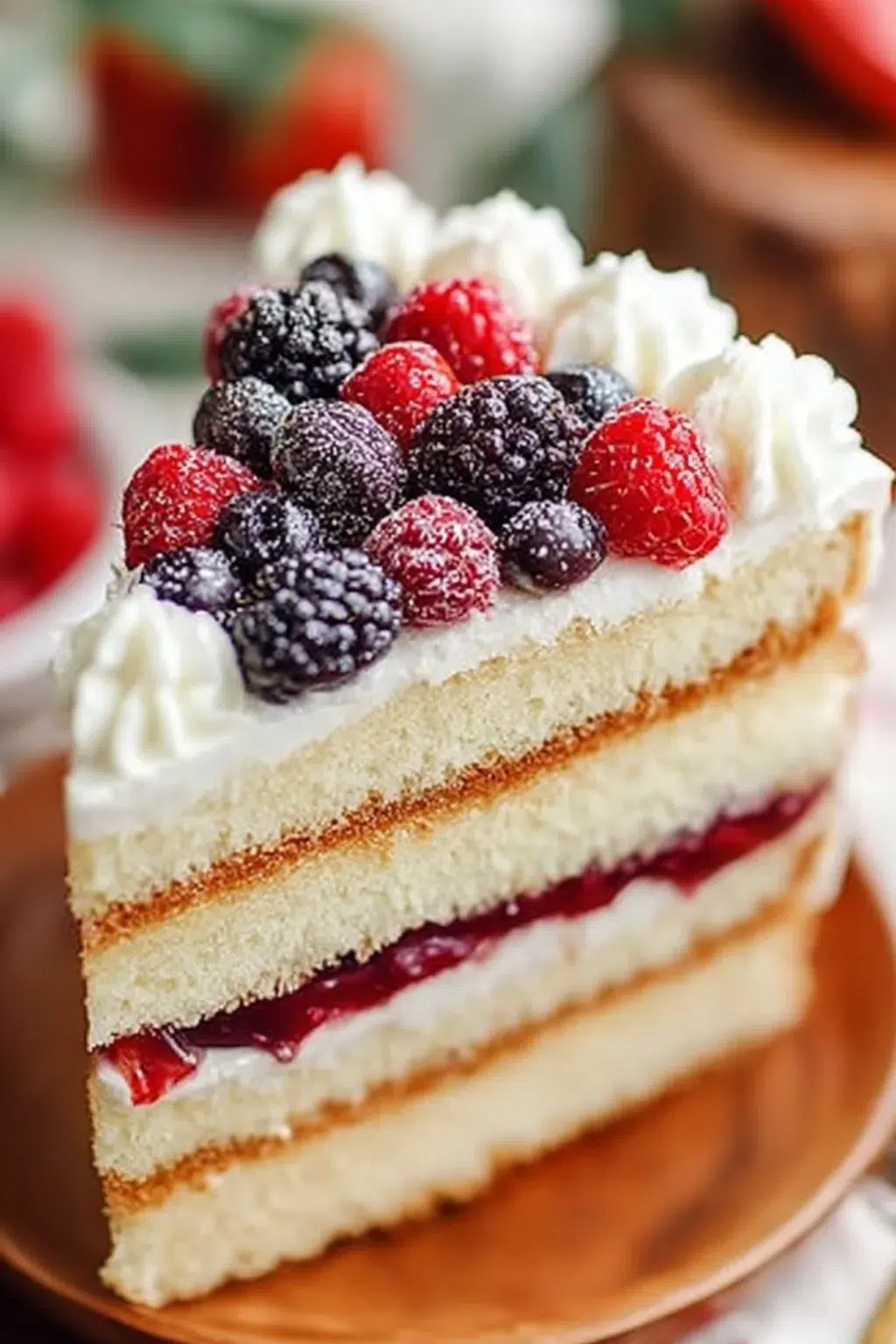 Berry Mascarpone Layer Cake with fresh berries and mascarpone frosting