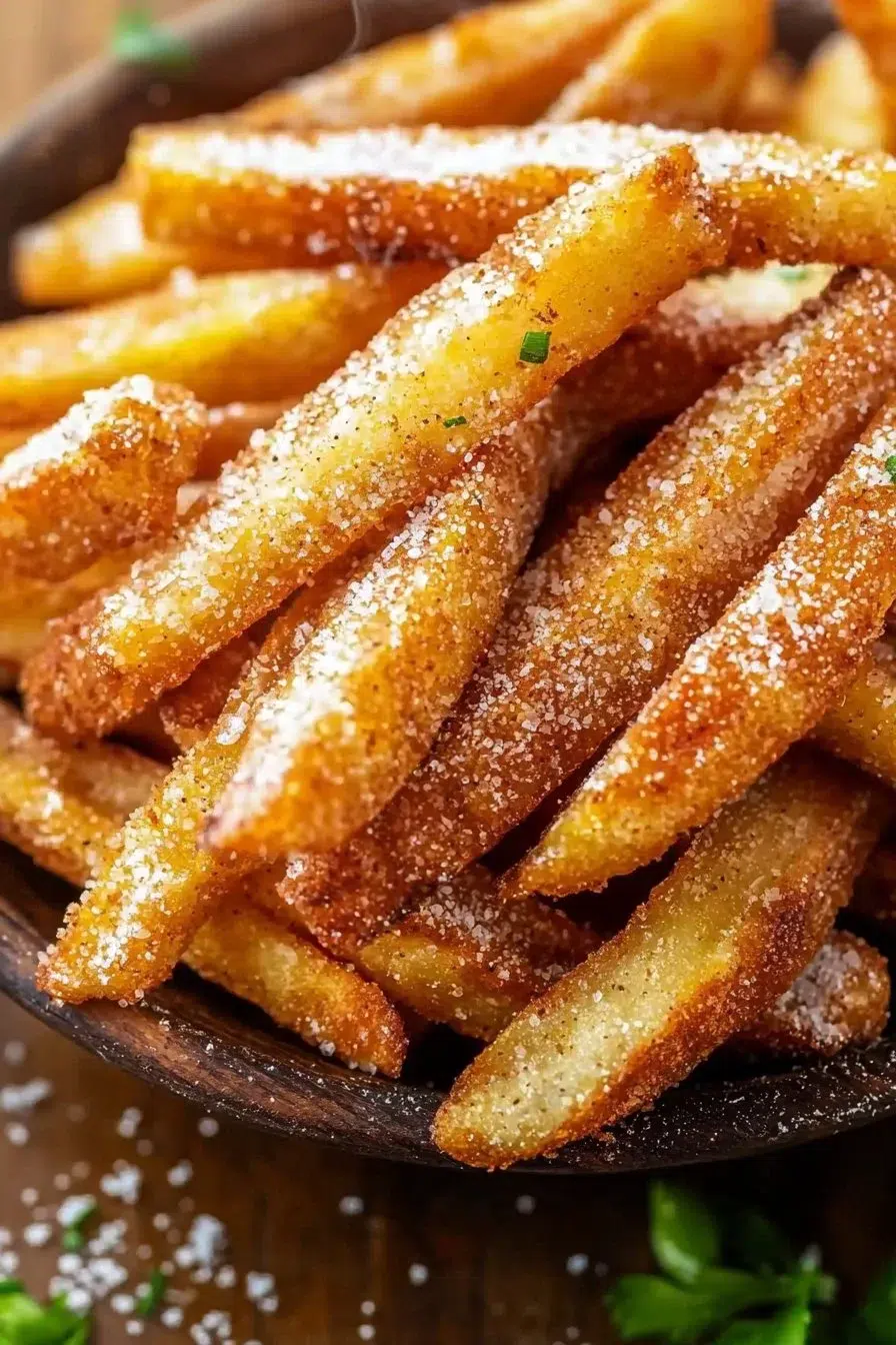Crispy homemade air fryer apple fries served as a healthy snack.