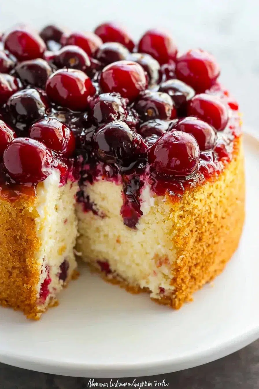 Almond Cream Cake with Cherries