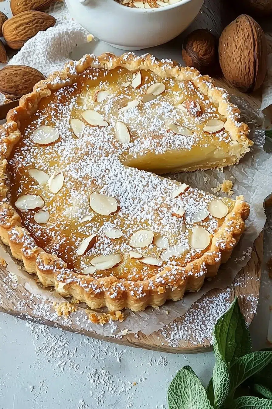 Delicious Almond Frangipane Tart served on a plate with fresh berries