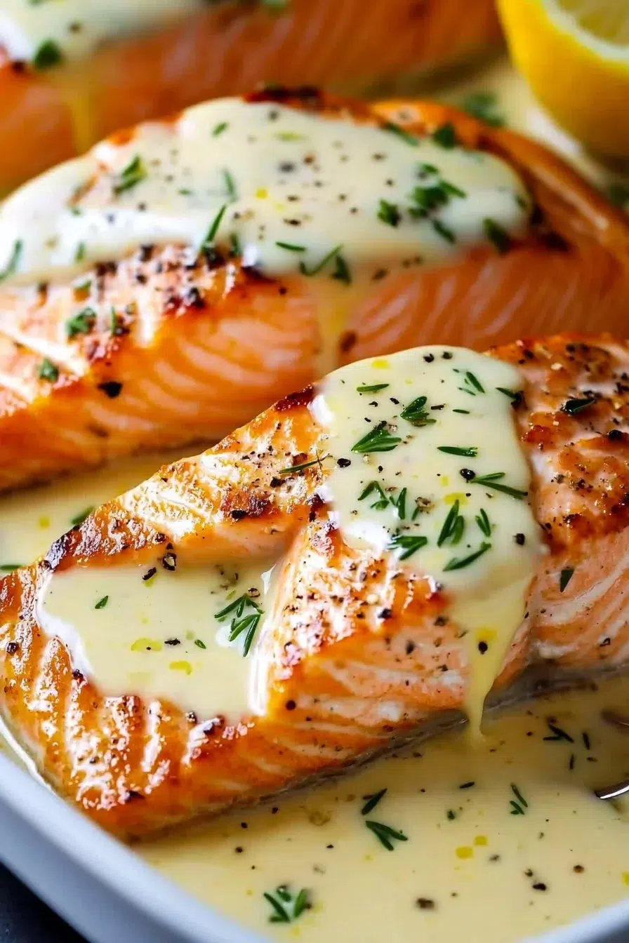 Baked Salmon with Lemon Butter Cream Sauce