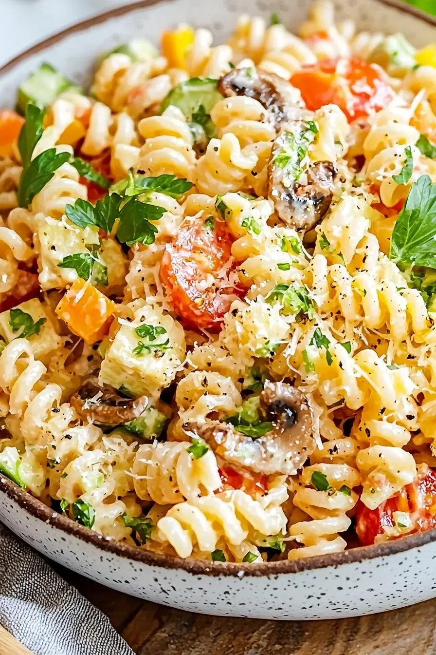 Big Mac Pasta Salad served in a bowl with fresh ingredients and dressing