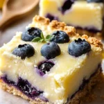 Blueberry lemon pie bars topped with fresh blueberries and lemon zest