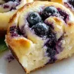 Homemade Blueberry Lemon Sweet Rolls on a wooden table