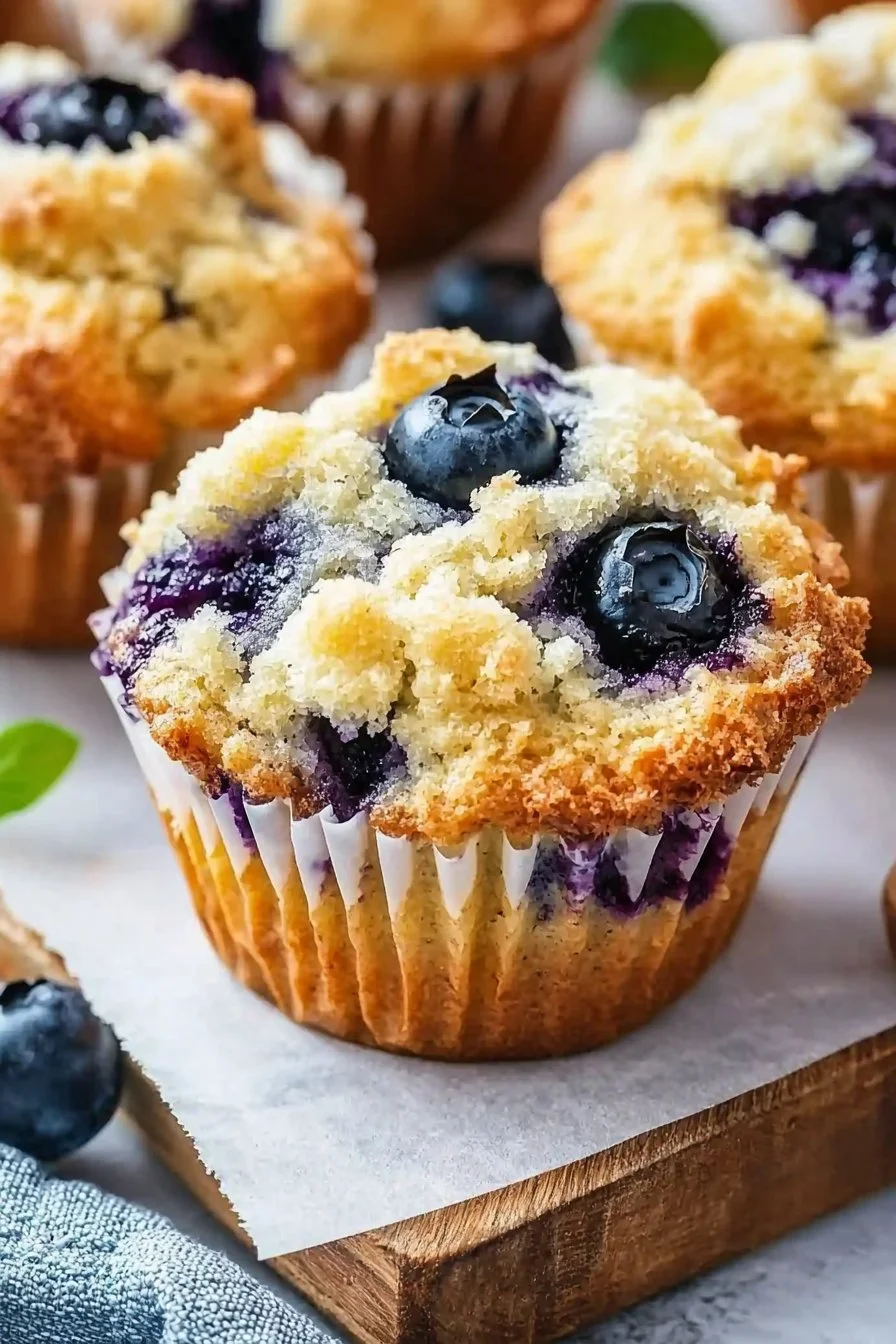 Freshly baked soft and moist blueberry muffins cooling on a wire rack