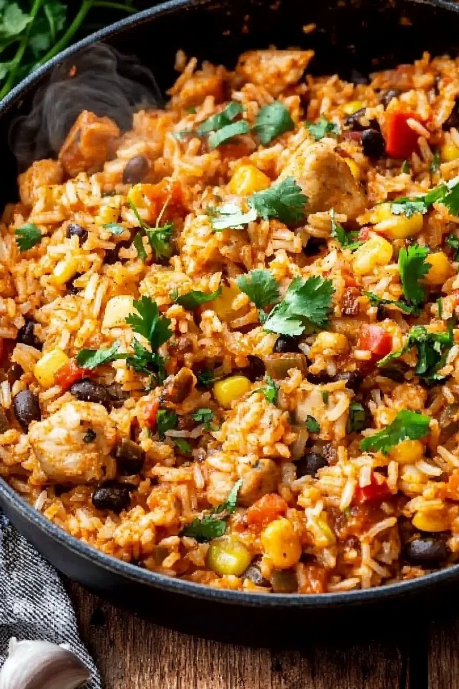 Cheesy Southwest chicken and rice dish served in a bowl