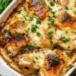 Delicious chicken marsala casserole topped with herbs and spices