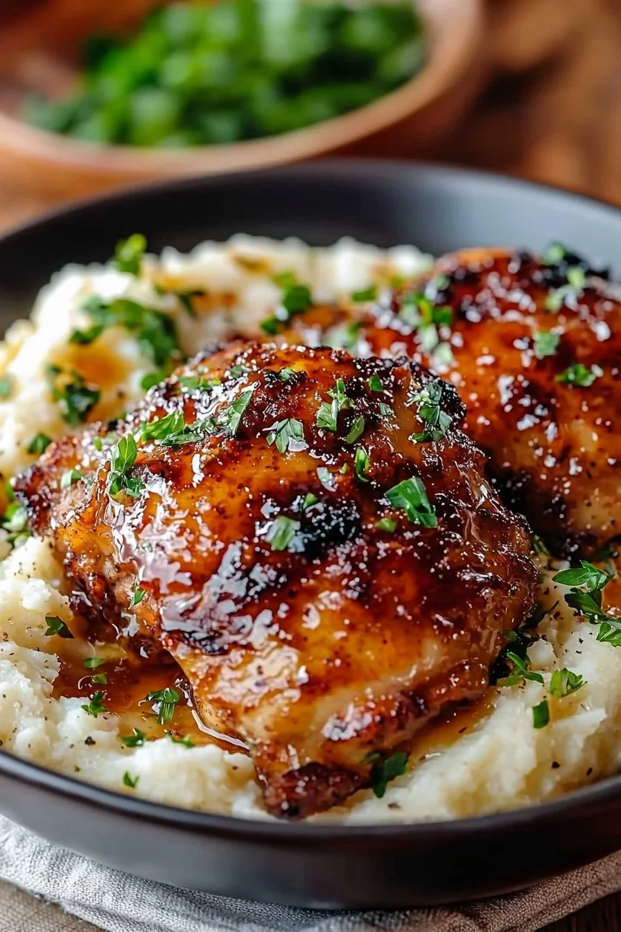 Delicious Chipotle Honey Chicken Thighs with Gouda Mashed Potatoes