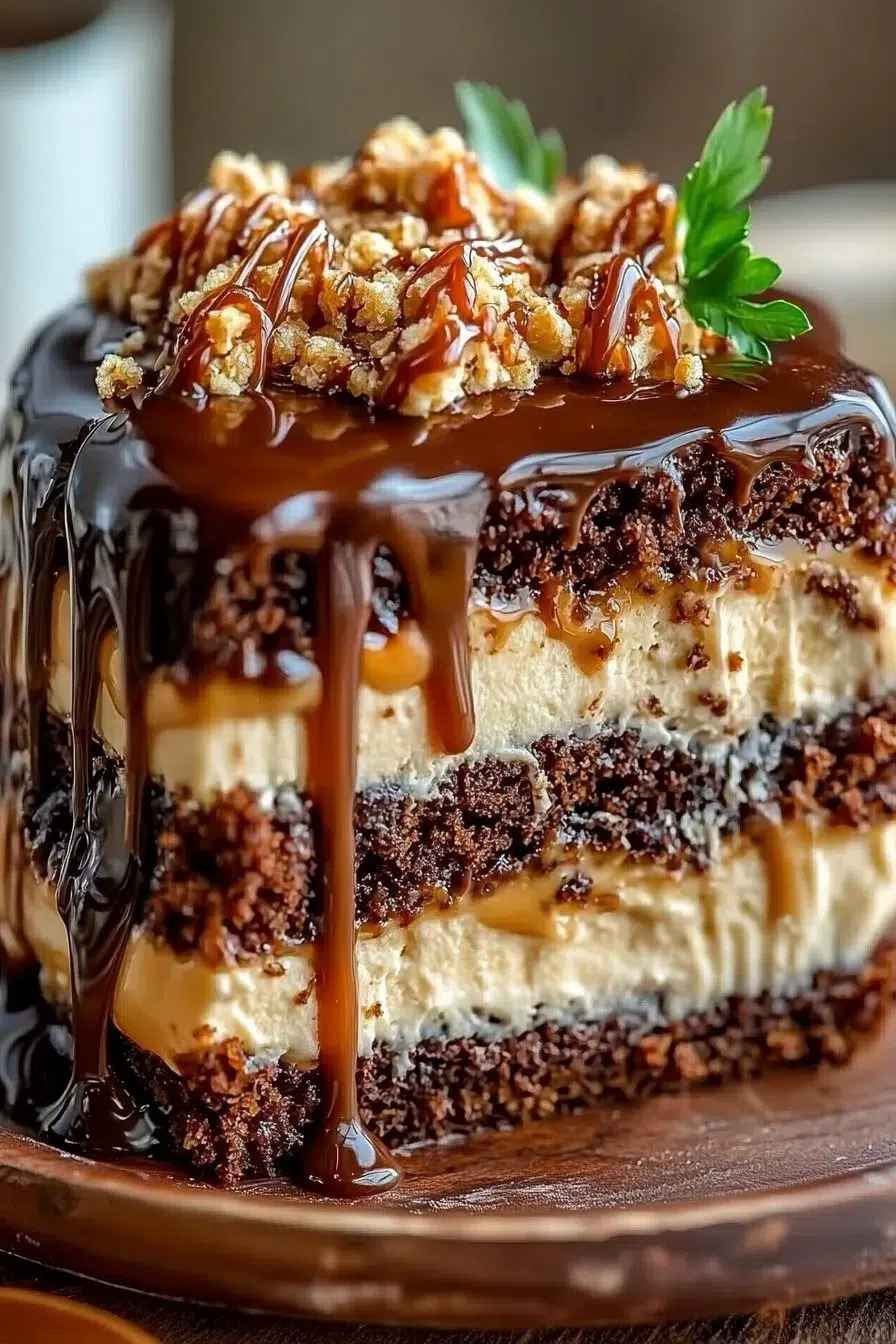 Delicious Chocolate Caramel Toffee Crunch Cake with layers of flavor and texture