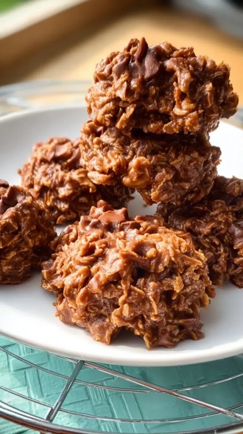 Chocolate and Peanut Butter Keto No Bake Cookies on a plate