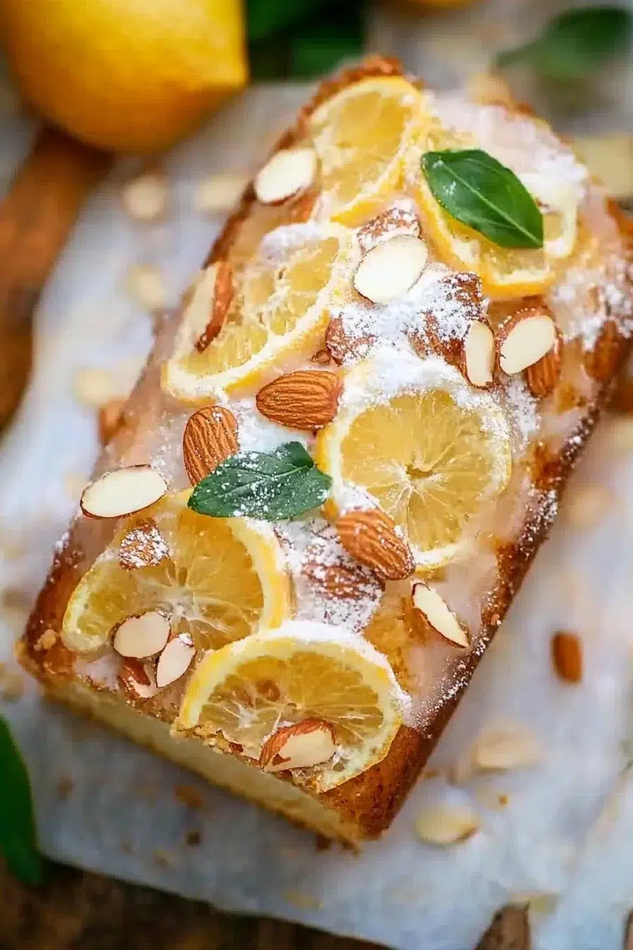 Delicious citrus almond loaf cake sliced and served on a platter