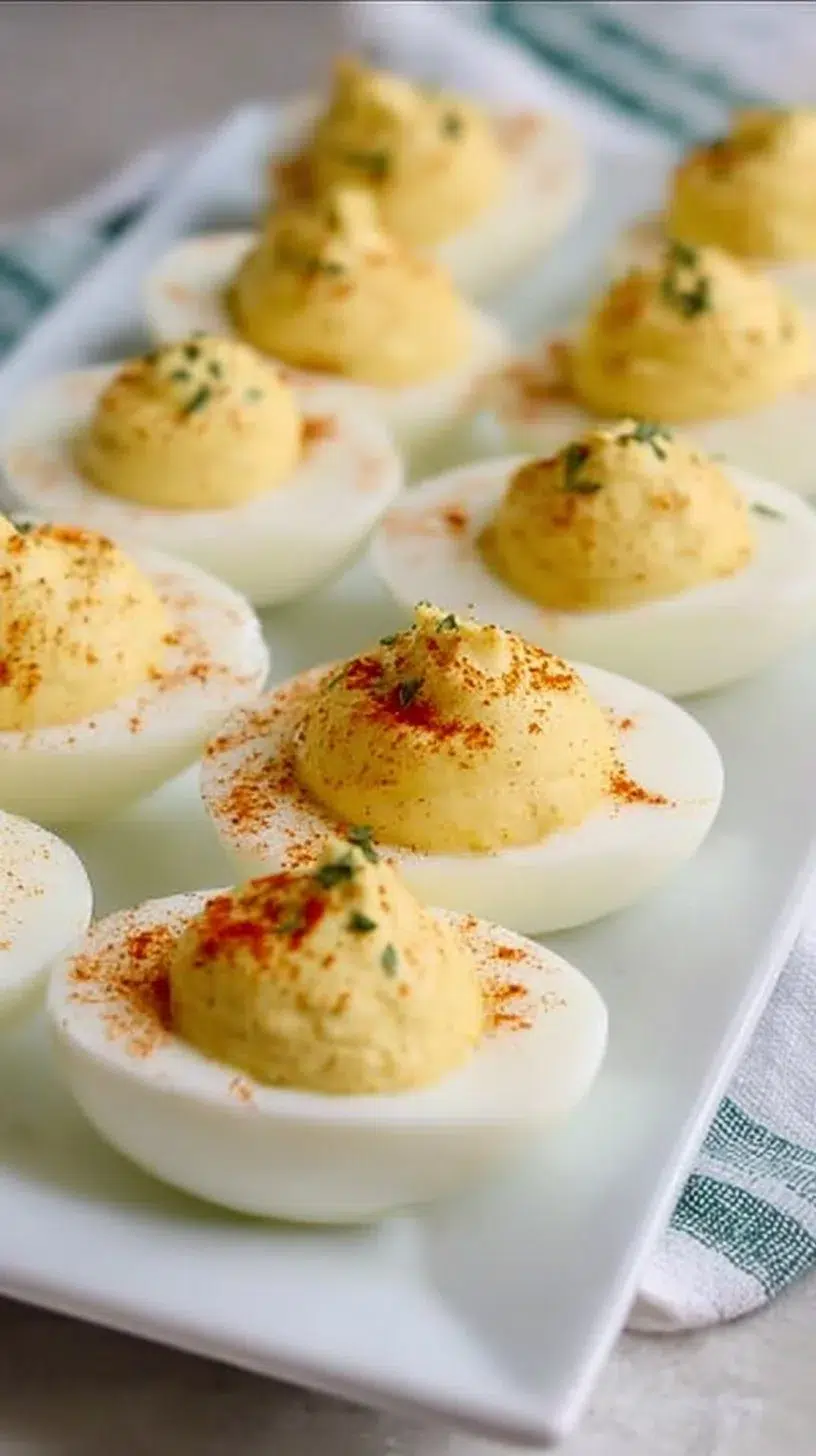 Classic deviled eggs on a serving platter