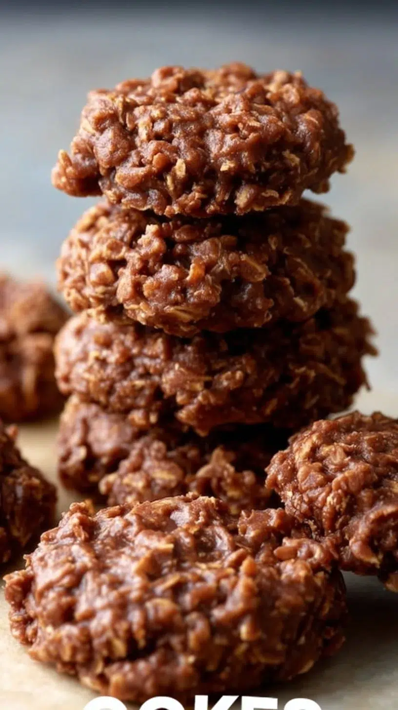 Delicious classic no-bake cookies arranged on a plate, perfect for a quick dessert.