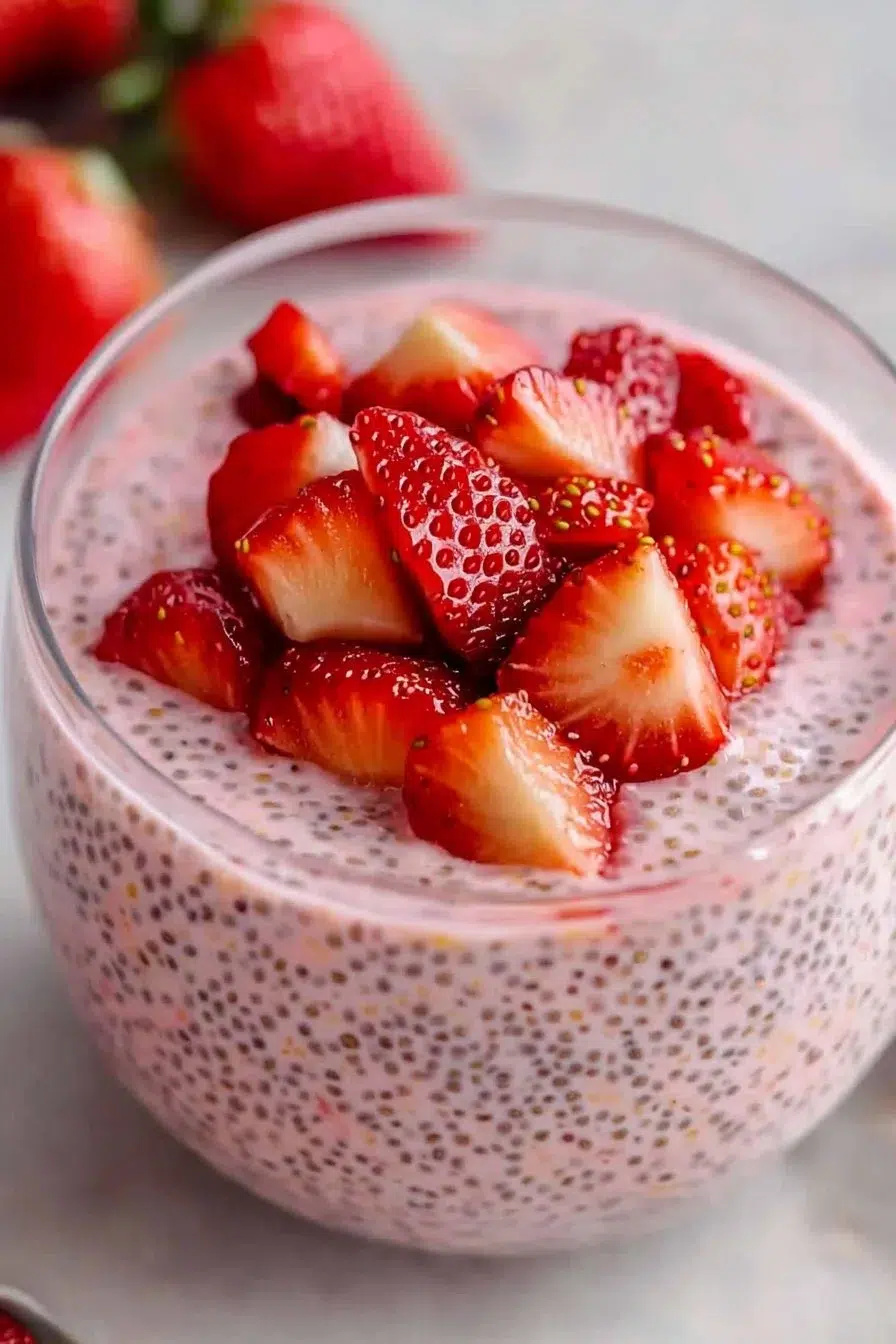Cottage Cheese Strawberry Cheesecake Chia Seed Pudding