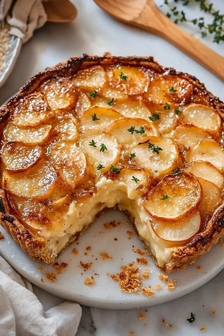 Creamy apple custard impossible pie fresh out of the oven