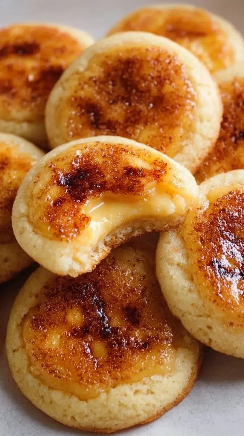 Delicious Crème Brûlée Cookies with a caramelized sugar top and creamy filling.