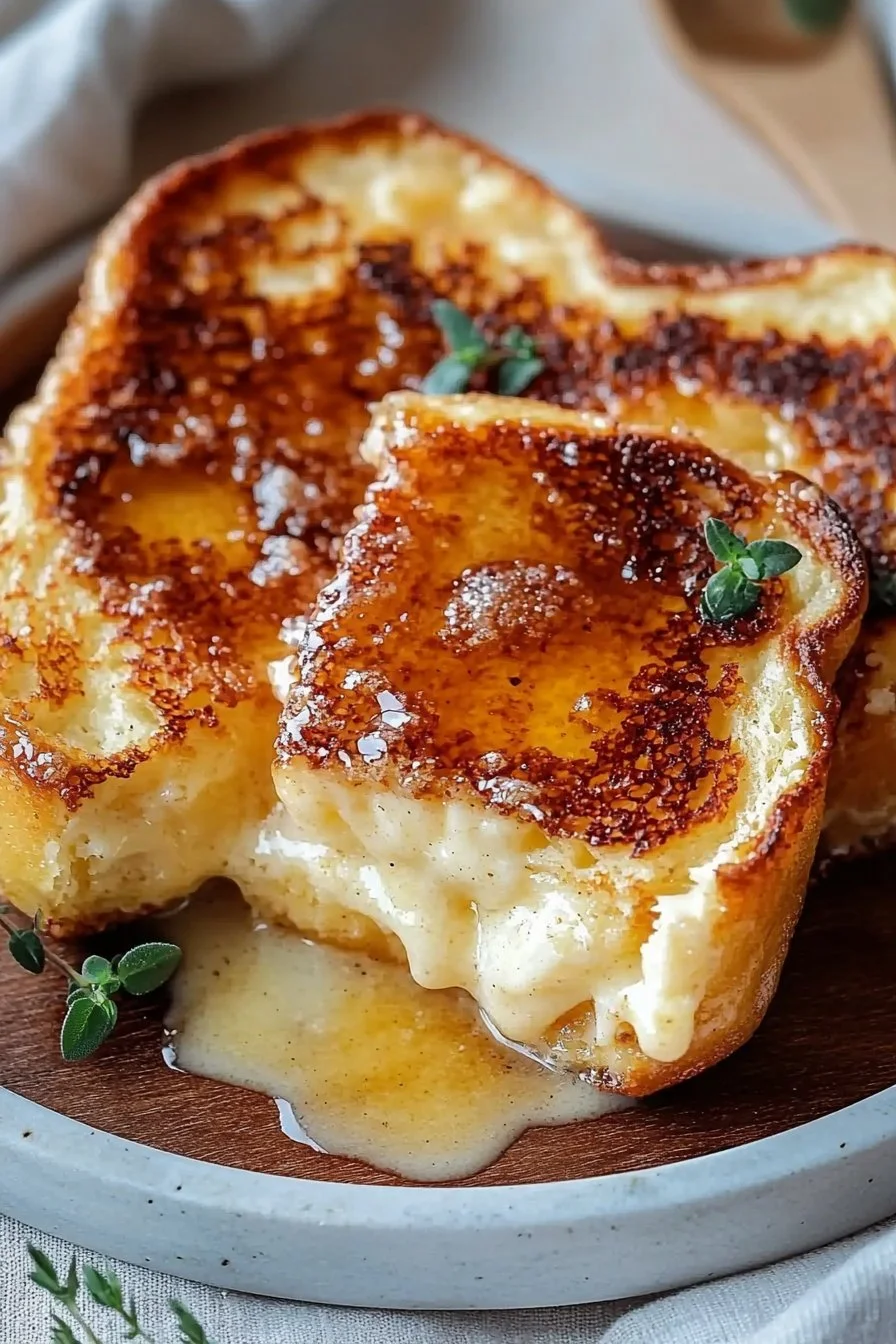 Delicious Crème Brûlée French Toast served with caramelized sugar topping