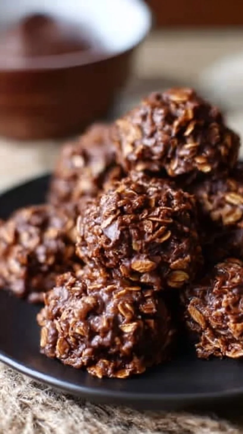 Dark Chocolate No-Bake Cookies on a plate with cocoa sprinkles