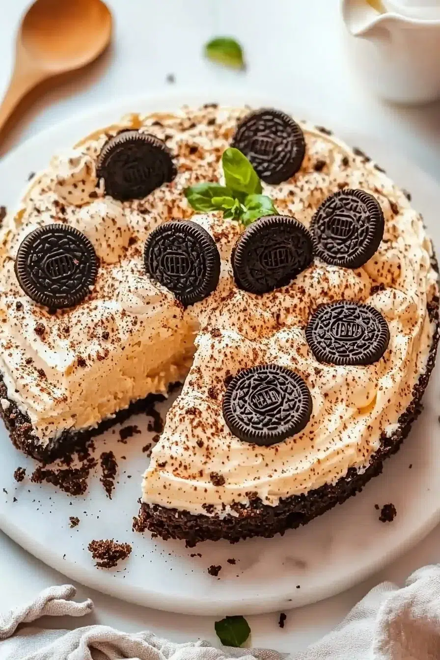 Decadent Peanut Butter Oreo Pie with chocolate crust and whipped toppings