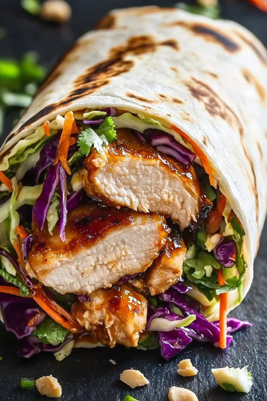 Delicious Thai Chicken Wrap with Crunchy Asian Slaw Recipe