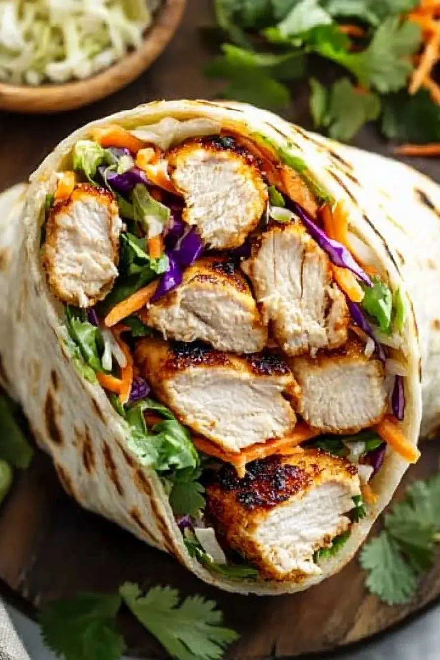 Delicious Thai Chicken Wrap with Crunchy Asian Slaw Recipe