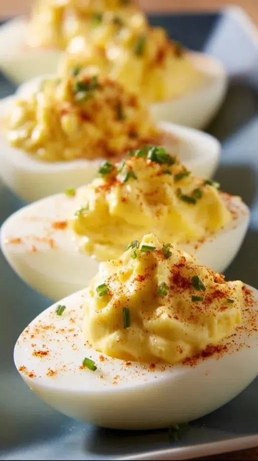 Delicious deviled eggs served on a plate, perfect for appetizers.