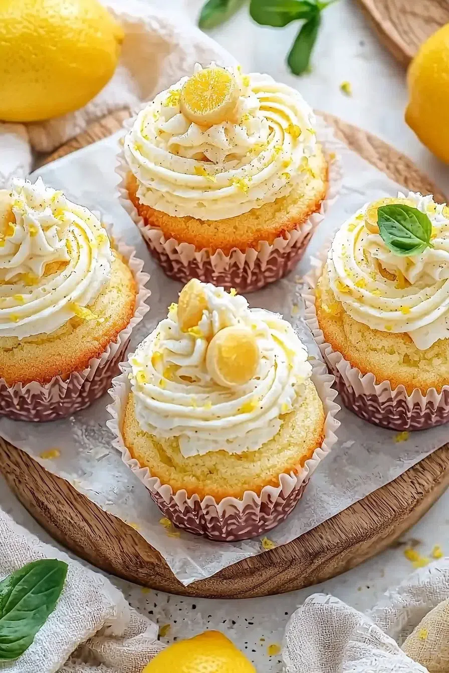 Easter lemon and white chocolate cupcakes on a decorative plate