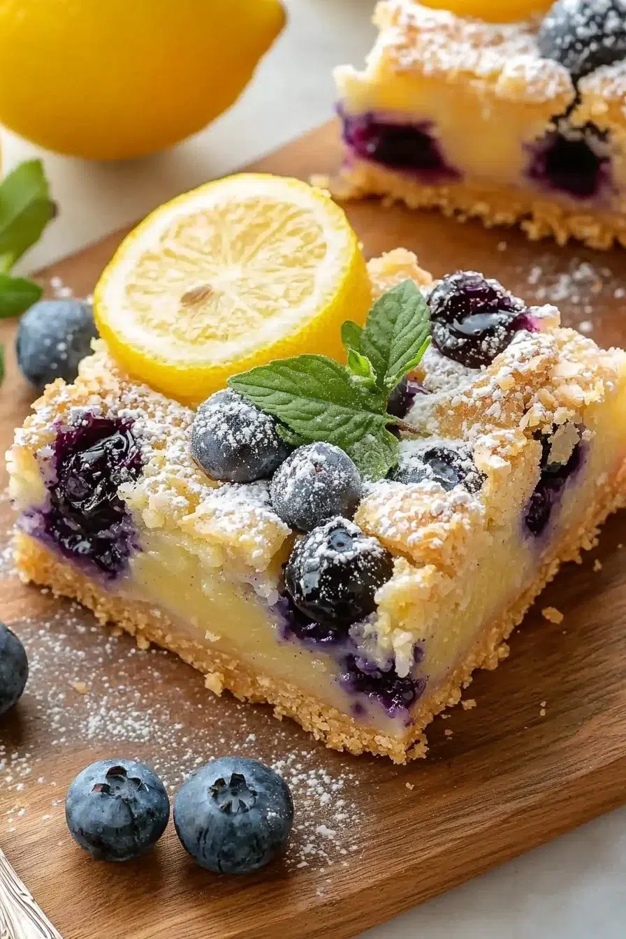 Easy blueberry lemon pie bars with fresh blueberries and lemon zest.