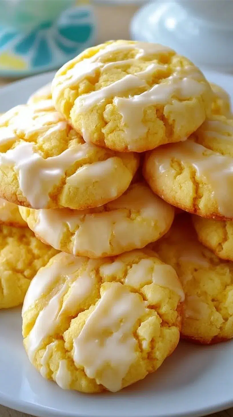 Glazed lemon cake cookies made from easy cake mix recipe