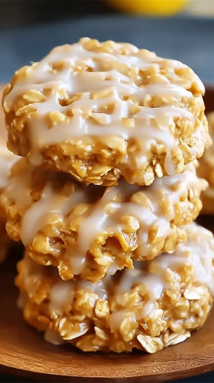 Delicious lemon oatmeal no-bake cookies stacked on a plate