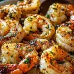 Garlic Parmesan Roasted Shrimp served on a plate with herbs