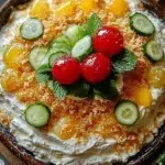 Delicious Hawaiian Cheesecake Salad with tropical fruits and creamy cheesecake topping