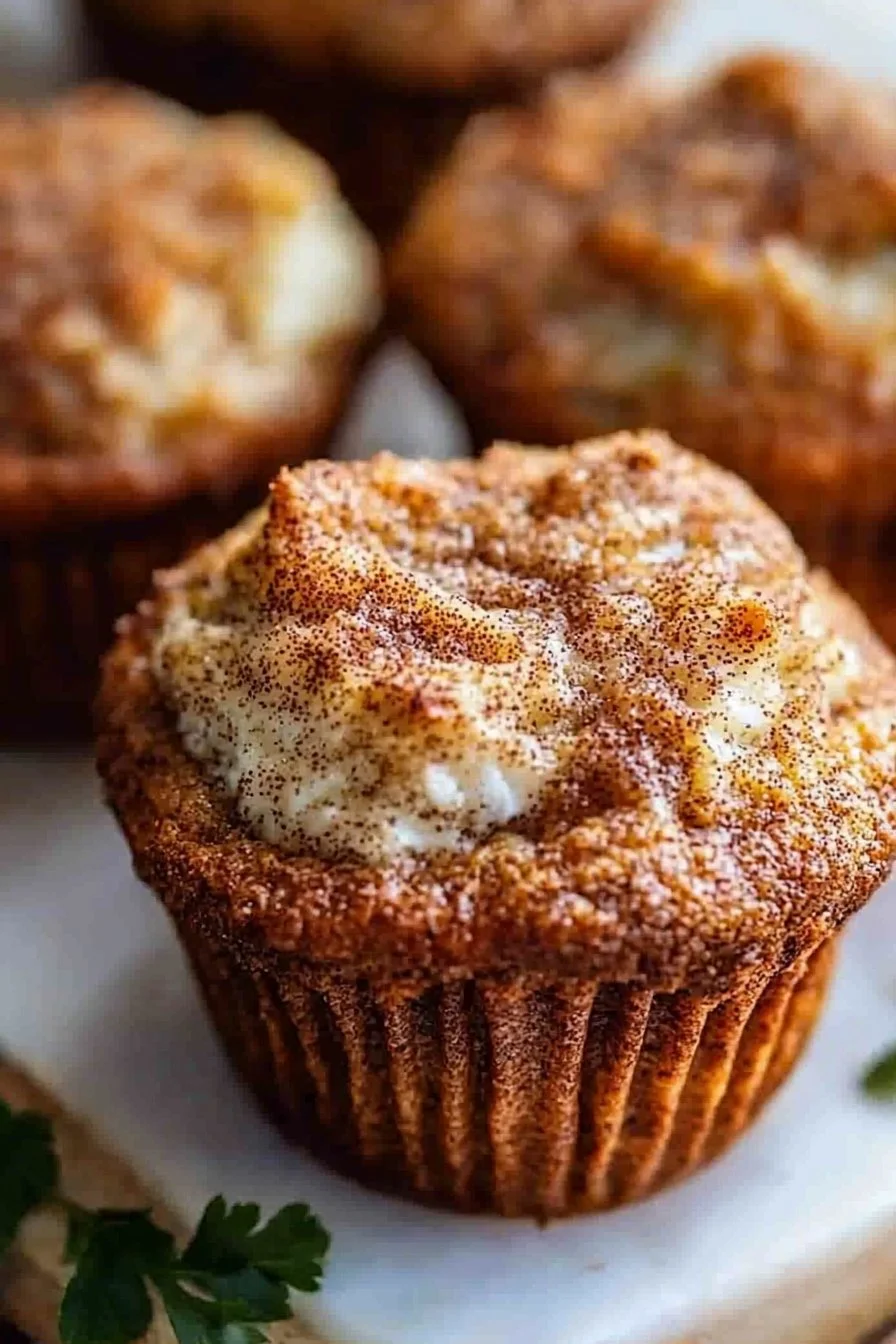 Healthy apple cinnamon muffins made with Greek yogurt, baked and golden brown