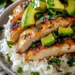 Honey Lime Chicken served with Avocado Rice on a dining table