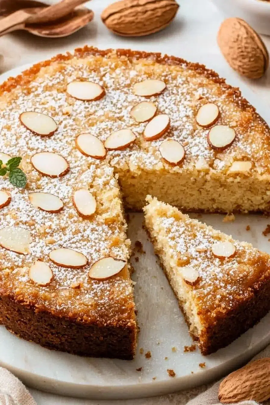 Keto Almond Flour Cake gluten-free dessert topped with berries