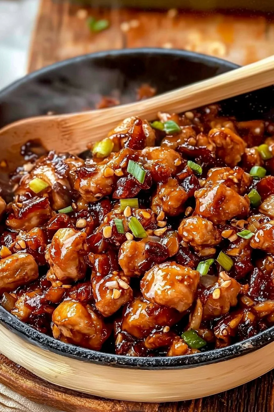 Delicious Kung Pao Chicken served with colorful vegetables and peanuts